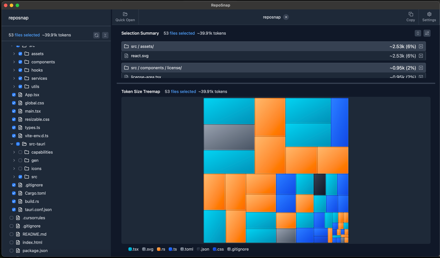 TreeSnap token treemap preview